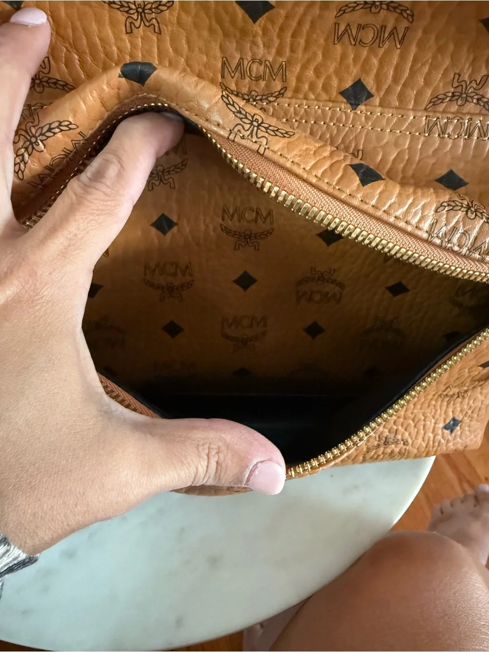 MCM Cognac Viestos Medium-Size Backpack with Monogram Side Studded Stark
